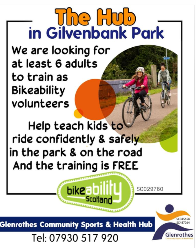 Bikeability Training is being offered by The Hub at Gilvenbank Park, Glenrothes