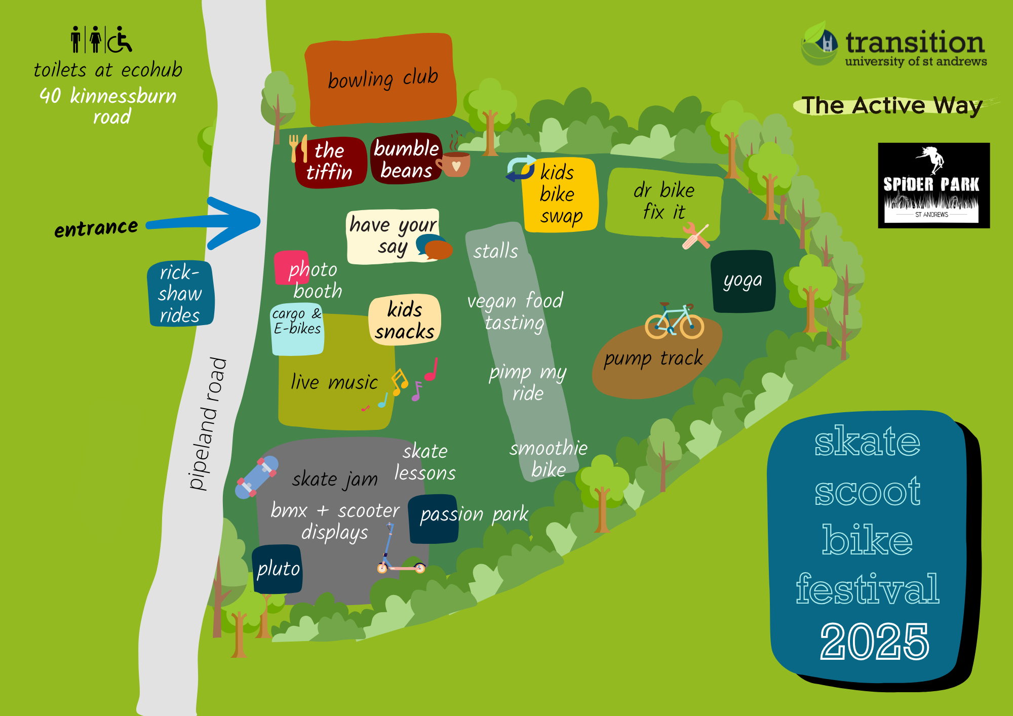 Map of Skateboard festival on 22nd March at Spider Park, St Andrews